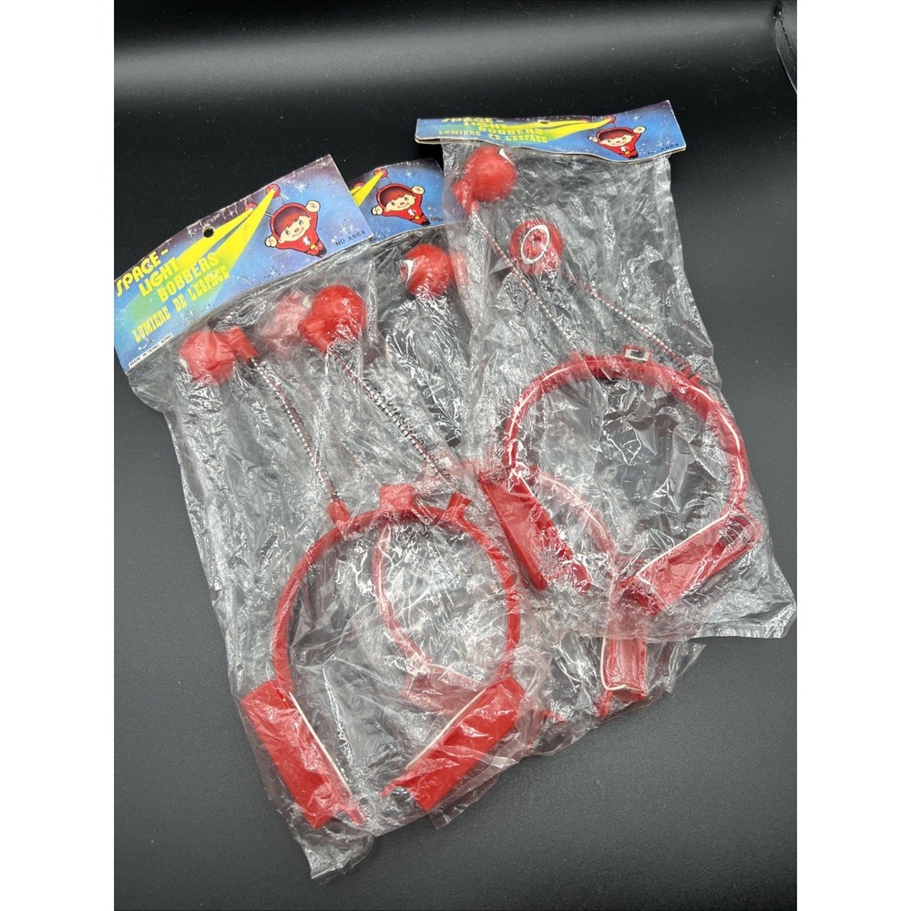 Lot Of 3 Vintage Space Light Bobbers Headband Alien Eyes Spooky Red